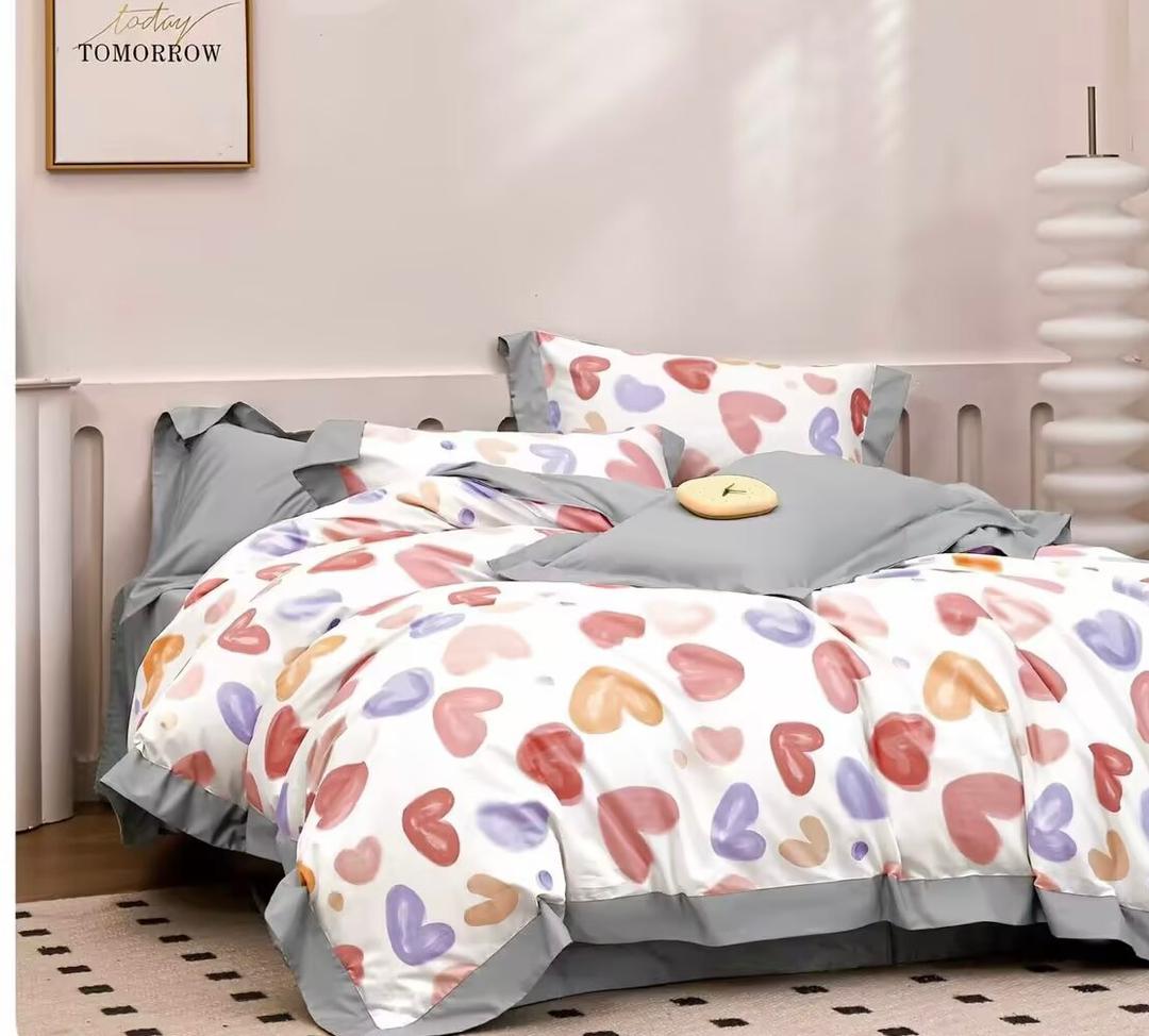 ZEPHYR HOME КПБ Двуспалка ЕВРО Сатин  Бело Серый Сердечки