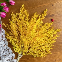 Букет весенний, мимоза, искусственная зелень, цвет Желтый, слегка пушистый, 40 см, набор 2 букета