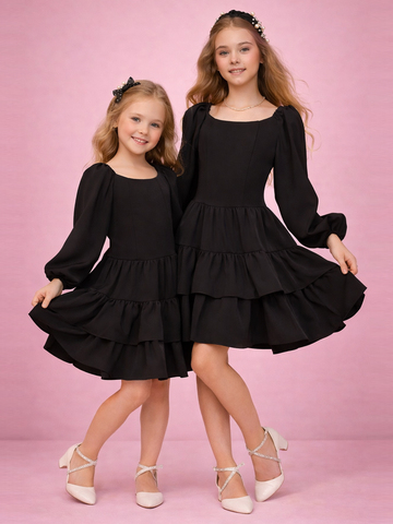 Платье праздничное ярусное с воланами для девочки чёрное