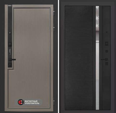 Входная дверь в квартиру Лабиринт Лаб про 1 Велютто кофе с зеркальной тонированной вставкой 31 Черный кварц