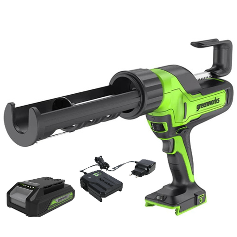Пистолет для герметиков акк. Greenworks G24CAU, 24V, макс 310 мл, 1400–2900Н,1-10 мм/с, c 1хАКБ 2Ач и ЗУ (3501707UA)