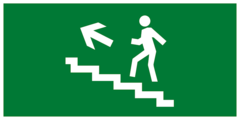 Эвакуационный знак - по лестнице вверх налево