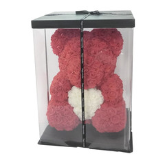Мишка из роз с сердцем в подарочной коробке, 40 см