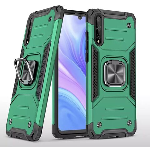 Противоударный чехол для Xiaomi Redmi K40 / Redmi K40 Pro +/ Poco F3 зеленый с пластиной для магнитного автодержателя и кольцом подставкой