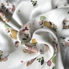 Ткань вискоза белая с цветочками 3256