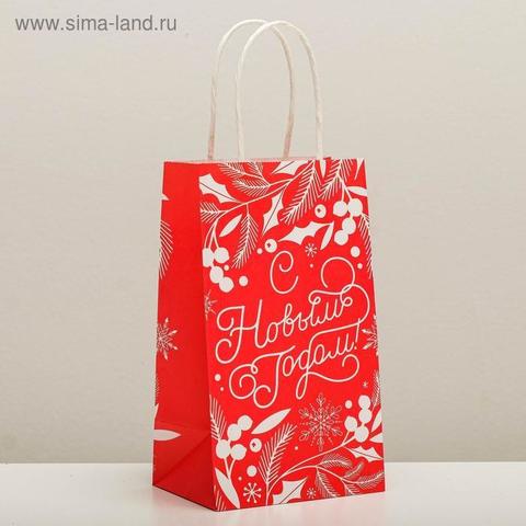 Пакет подарочный крафтовый «С Новым годом!», 12 × 21 × 9 см