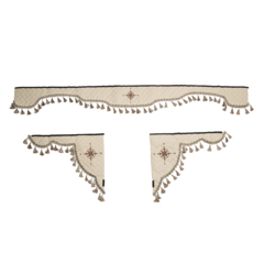 Ламбрекен с косынками универсальные стеганые Роза Ветров (экокожа, бежевый, бежевые кисточки)