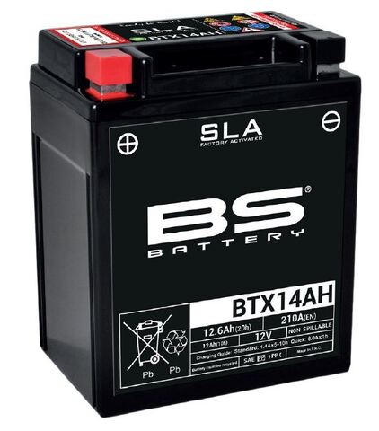 BTX14AH (FA) Аккумулятор BS SLA, 12В, 12 Ач, 210 А 133x90x164, прямая ( +/- ), (YTX14AH-BS)