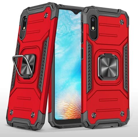 Противоударный чехол для Xiaomi Redmi 9A красный с пластиной для магнитного автодержателя и кольцом подставкой / чехол с держателем на палец для Сяоми Редми 9А