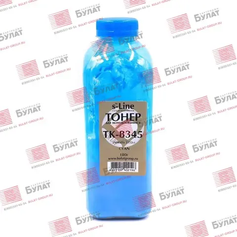Тонер с девелопером БУЛАТ s-Line TK-8345 для Kyocera TASKalfa 2552ci (Голубой, банка 180 г)
