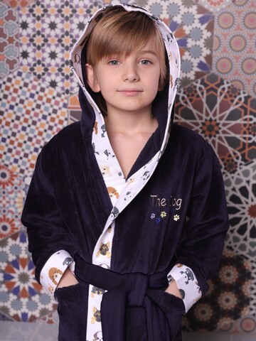 Puppy синий махровый халат для мальчика  с капюшоном Five Wien Турция