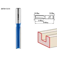 ЗУБР 12 x 51 мм, хвостовик 12 мм, фреза пазовая прямая. удлиненная, Профессионал (28754-12-51)