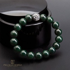Браслет Дракон из тёмно-зелёного нефрита. Д 12мм.