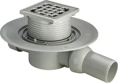 Трап Viega с изоляц. фланцем, гидрозатвором, 0,6 л/сек, решеткой из нерж. 100х100мм, DN40, шарнирн. отводом, пласт/серый, модель 4935.1