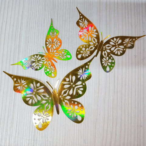 Наклейки Бабочки №4, Бумага вырубка, Голография, 12 шт. / 12*8см - 4 шт., 10*6,5см - 4 шт., 8*5см - 4 шт.