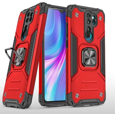 Противоударный чехол для Xiaomi Redmi Note 8 Pro красный с пластиной для магнитного автодержателя и кольцом подставкой / чехол с держателем на палец для Сяоми Редми Ноут 8 Про