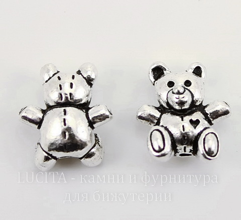 Бусина TierraCast "Мишка" 13х12 мм (цвет-античное серебро)