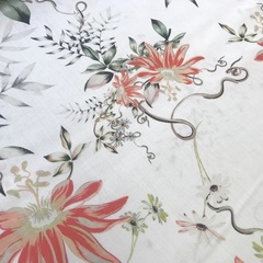 Ткань вискоза белая коралловыми цветами 3257
