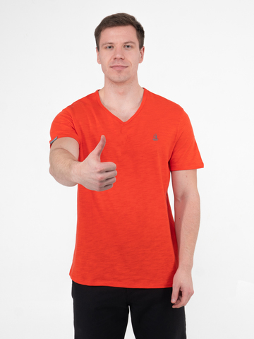 Мужская футболка «Великоросс» кораллового цвета V ворот