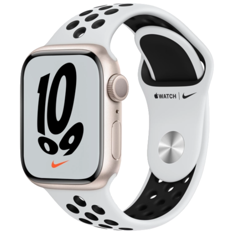 Смарт часы Apple Watch Nike Series 7 GPS, 41mm Starlight Aluminium Case with Pure Platinum/Black Nike Sport Band (MKN33GK/A)
