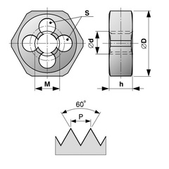 Плашка М 8,0х1,25 DIN382 (6-гранная) HSS 6g 21х9мм Bucovice(CzTool) 220080