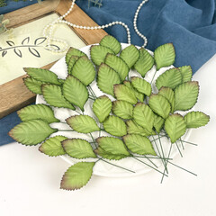 Листья розы из бумаги на проволоке, премиум качество, 20 штук