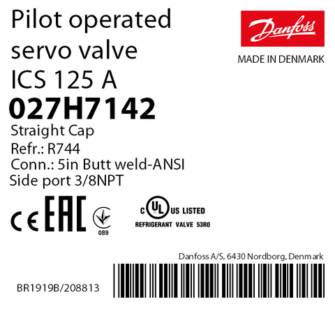 Пилотный клапан ICS 125 Danfoss 027H7142 стыковой шов