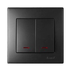 LESYA 705 4242 112 Выключатель двойной с подсветкой. черн. бархат матовый вставкой (10шт)120шт