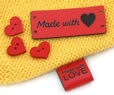 Нашивка Made with love 5х2 см кожа горизонтальные 4 отверстия