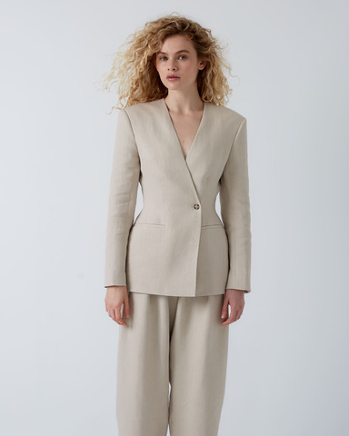 Жакет приталенного силуэта из смесового льна Брунелло Кучинелли светло-бежевый
