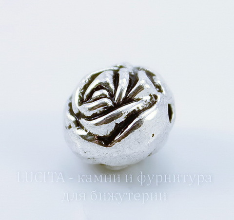 Бусина металлическая "Роза" 10х9 мм (цвет - античное серебро)