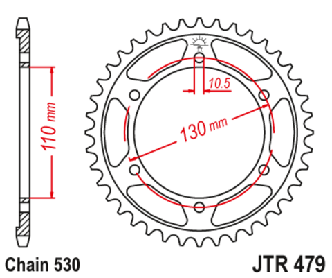 Звезда задняя JTR479.45ZBK для Yamaha FZ1, YZF-R6/R1
