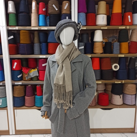 Домотканный шарф из кашемира с льном и шелком Серо-бежевый