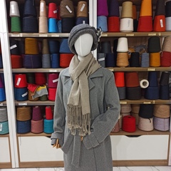 Домотканный шарф из кашемира с льном и шелком Серо-бежевый