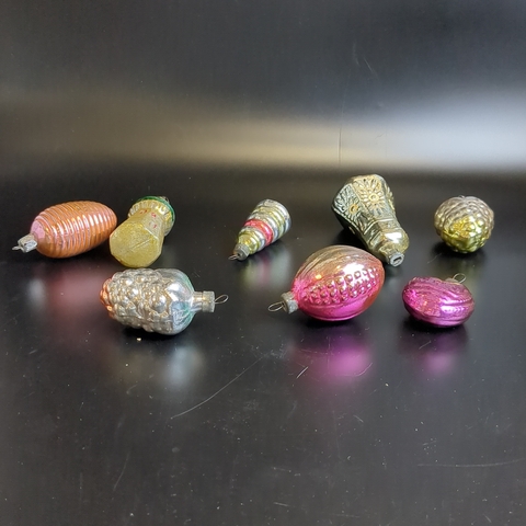 Ёлочные игрушки набор из 8 разных штук мишка на берёзе, конек морской, лялялечка, собака, звезда медальон и др, стекло, подвесные, винтаж СССР 1970-1990 гг