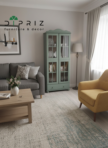 Dipriz Шкаф с витриной Бритта из массива сосны, 2 двери, 77х32х186 см, эвкалипт