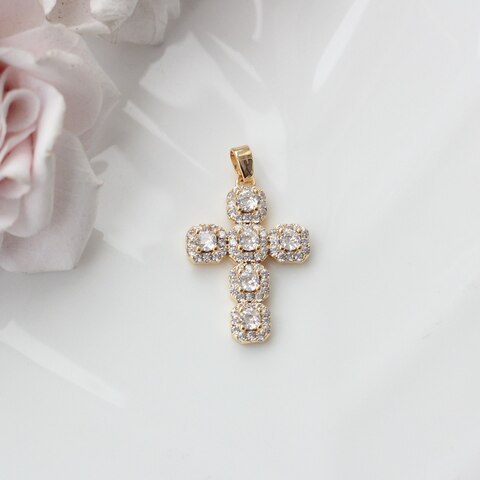 Подвеска Крестик с белыми фианитами 27*19 мм, позолота, П1000