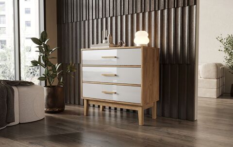 Комод Кельн 3 ящика (800) (Белый Глянец, Дуб Крафт)