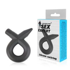 Черное силиконовое эрекционное кольцо Sex Expert - 