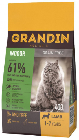 GRANDIN Indoor корм для домашних кошек в возрасте от 1 года до 7 лет, с ягненком 1,5 кг.