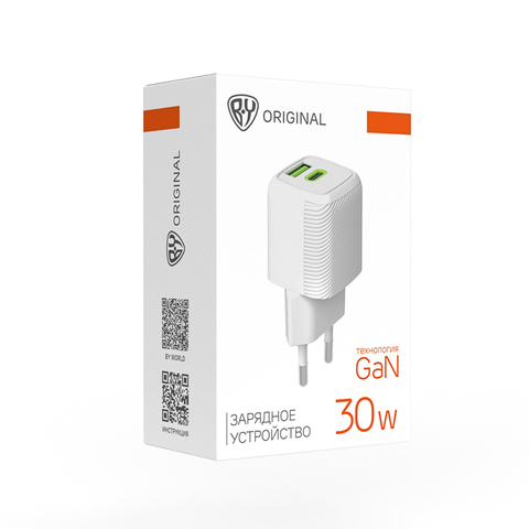 Сетевое зарядное устройство MINI USB-C/USB-A, 30Вт GaN, BY