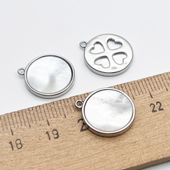 Подвеска Круг, цвет серебро (родий), перламутр, размер 17*15 мм, цена за 1 шт