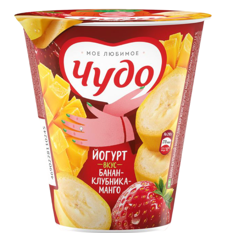Йогурт Чудо 2% стак 290г Банан-клубника-манго