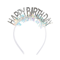 Ободок, Happy Birthday, Серебро, с блестками, 1 шт.