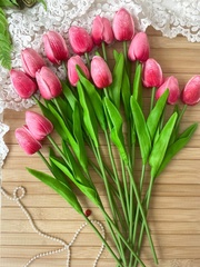 Тюльпаны реалистичные искусственные, Розовые оттенки, нежные, латексные (силиконовые), 34 см, букет из 15 штук