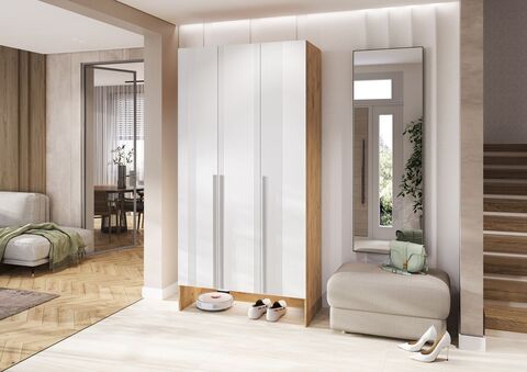 Прихожая Луна Шкаф 3-х ств. (Браш Вайт, Дуб Крафт)