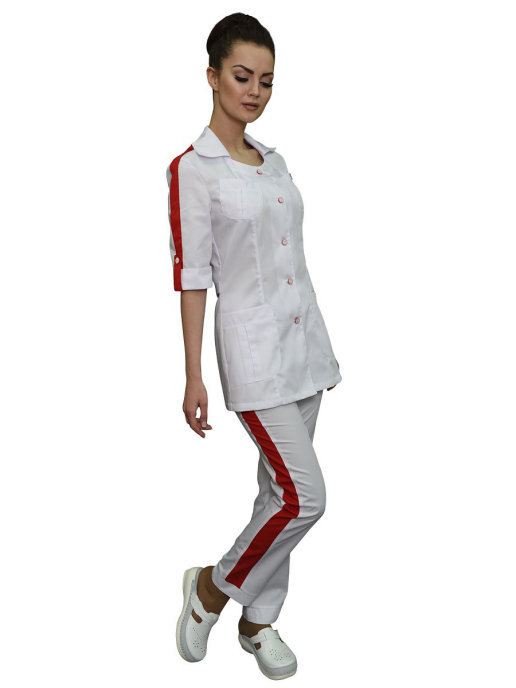 Медицинский костюм с красной отделкой белого цвета