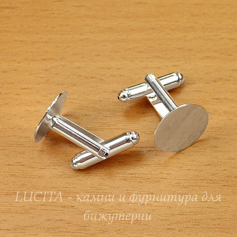 Основа для запонок с площадкой 14 мм (цвет - серебро), 18х18 мм, ПАРА