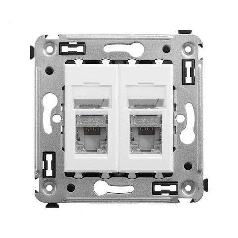 Розетка компьютерная двойная экранированная RJ-45/RJ-45 категория 6 - 2 модуля. Цвет Белое облако. DKC серия Avanti. 4400394