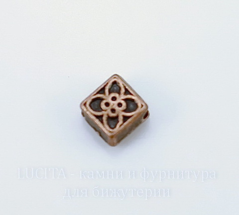 Бусина металлическая "Ромбик" (цвет - античная медь) 6х6 мм, 10 штук ()